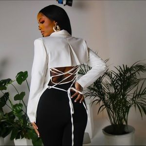 White Open Back Blazer (lace up detail)